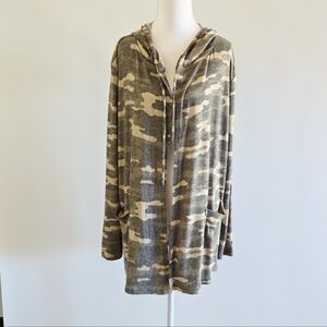 Lucky Brand Camouflage Pattern Hooded Open Cardigan Women's Size M